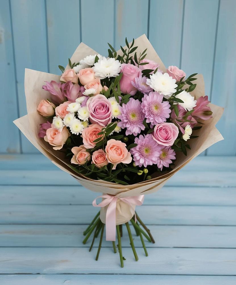 Букет цветов из: Хризантемы, Розы и Альстромерии в Эндирее