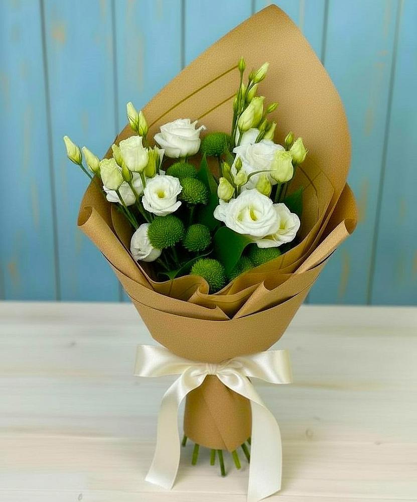 Букет цветов из: Хризантемы и Лизиантусы в Эндирее