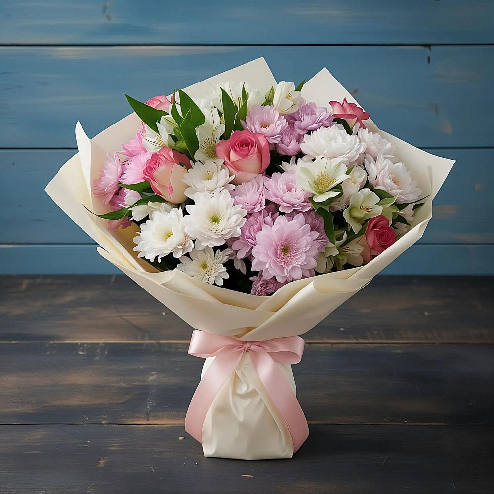 Букет цветов из: Хризантемы, Альстромерии и Розы в Эндирее